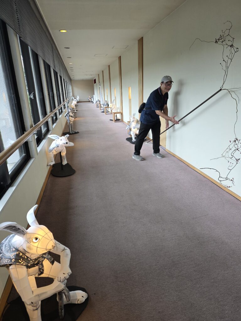 Corridor towards our room - Decorated with Wire-frame Paper Creatures