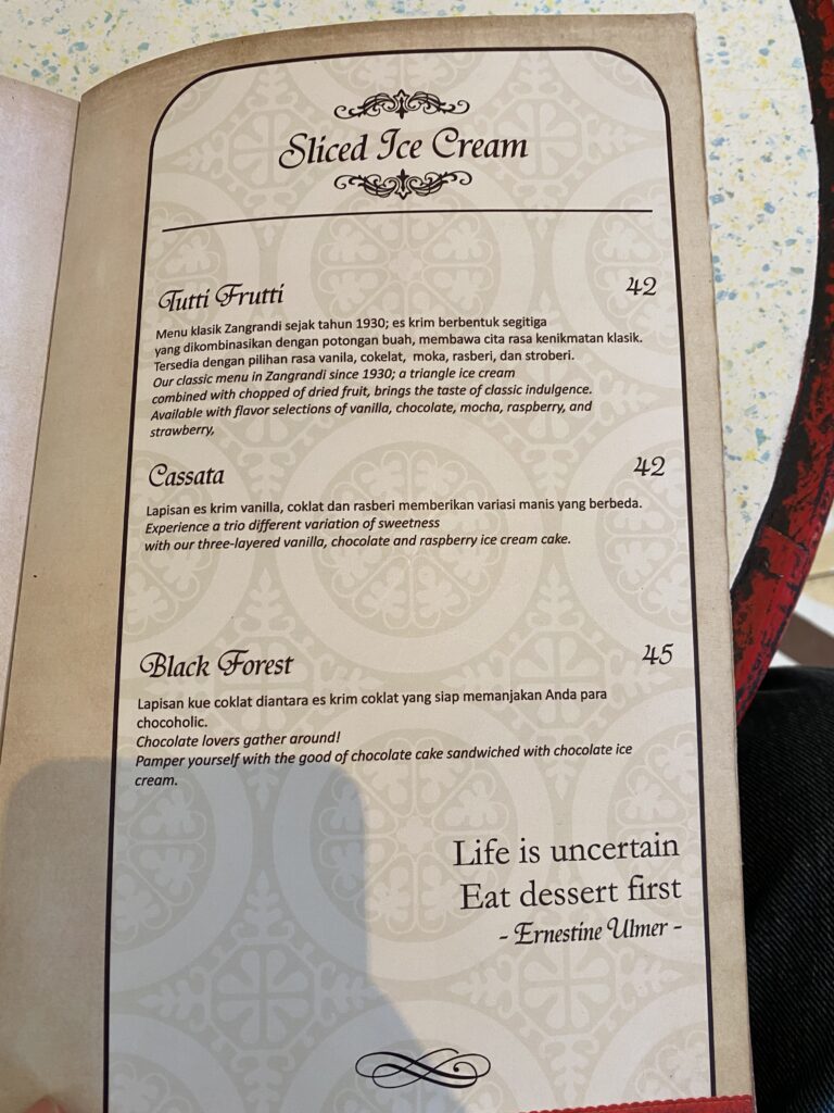 Ice Cream House of Zangrandi's Menu