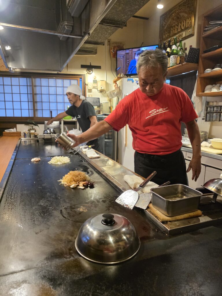 Fried Rice and Noodles Dinner at Okonomiyaki restaurant