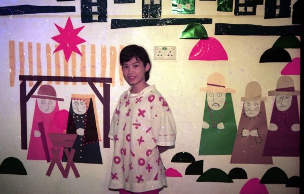 1990 Derrick at Kindergarten with Sally Fiona and Eng Sai